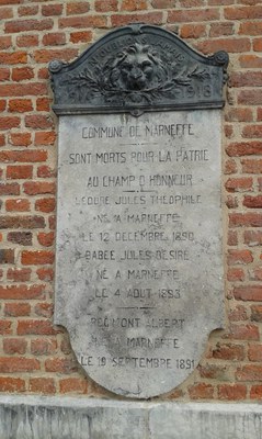 Plaque commémorative 14 - 18 - Marneffe