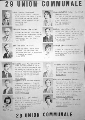 Liste n° 29 - Union communale -  Elections communales de Burdinne 1982